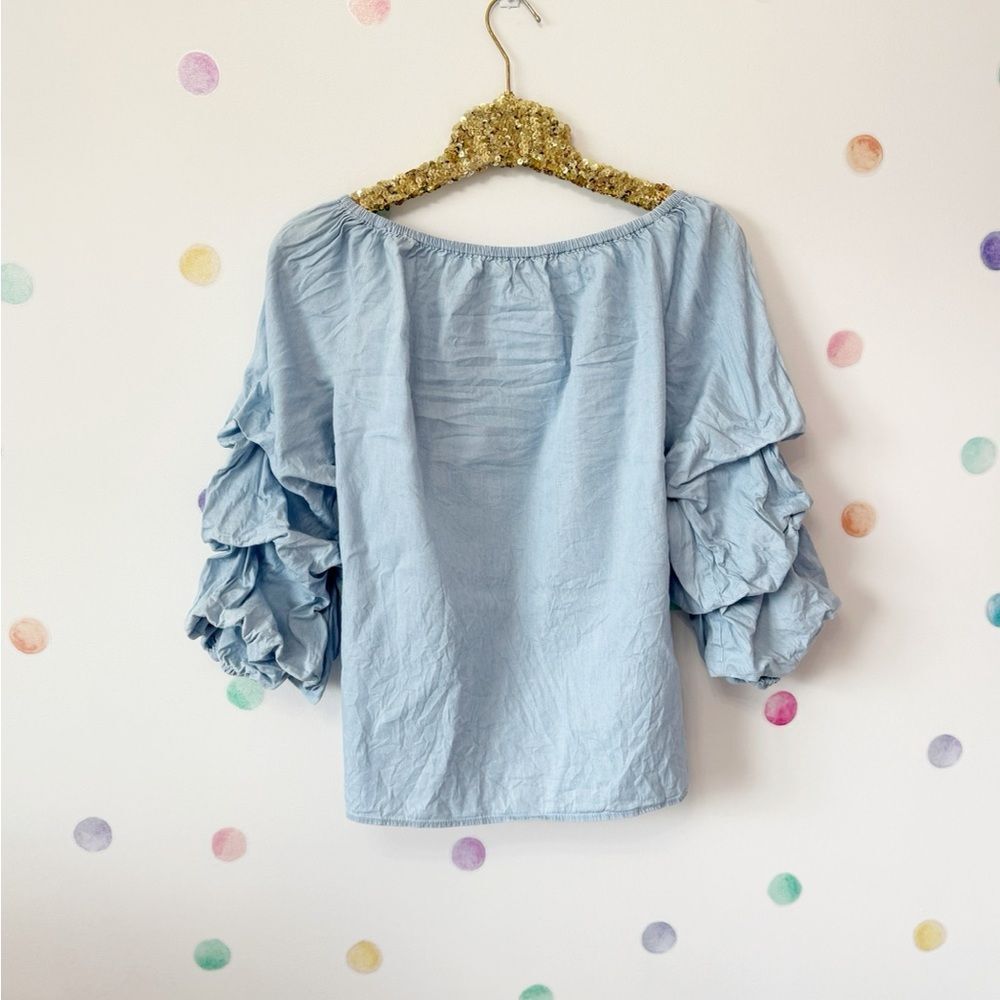 Light Blue Ruffle Sleeve Blouse - Picture 3 of 3